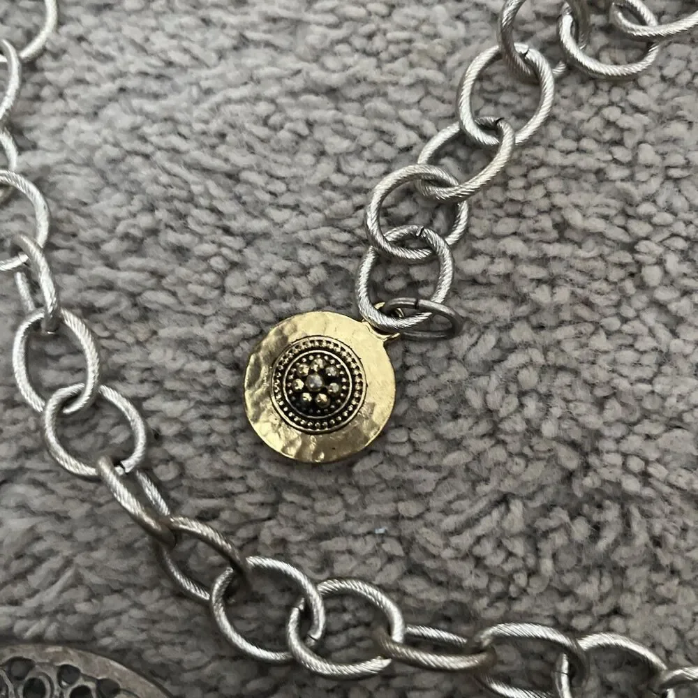 Chico's Concho Belt Boho Chunky Chain Belt Oversized Jewels Silver Tone